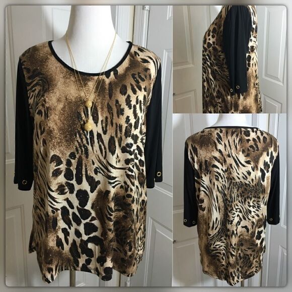 Final Price | Animal Print Shimmer Top with Grommet Sleeve Detail - Picture 5 of 5